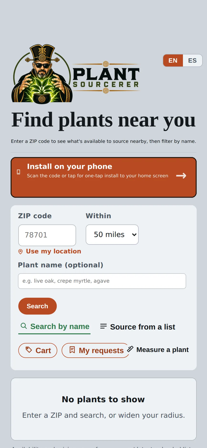 Procure Lite on an iPhone: find plants near you